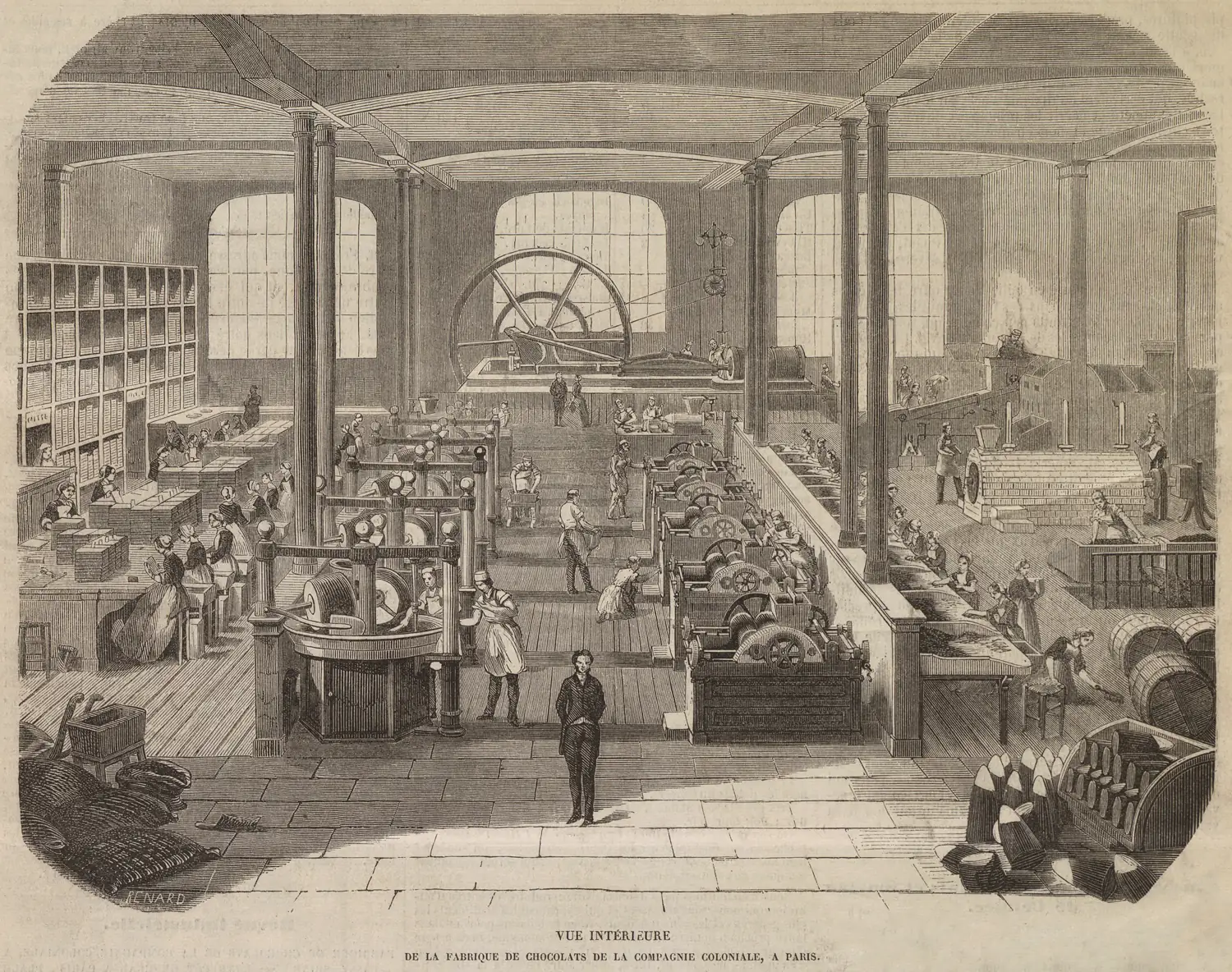 Paris, 1855 · Chocolate manufacture, engraving by Renard.